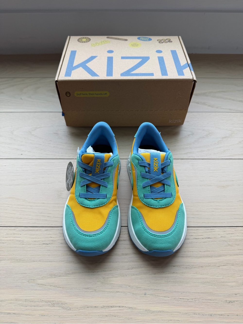 Brand new Kizik Kids' Yellow & Teal Easy-On Sneakers